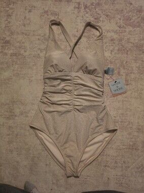 🚨 New Shade & Shore Shimmery Cream One-Piece Swimsuit